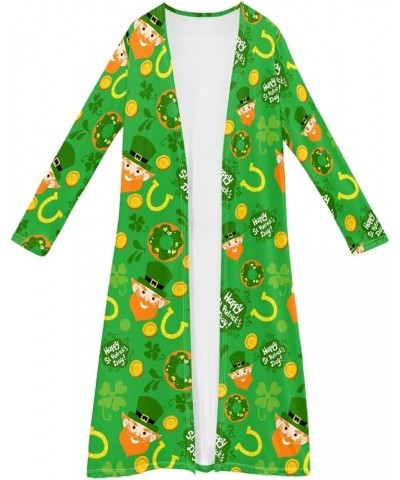 Women St. Patrick's Day Luck Shamrock Printed Open Front Long Sleeve Maxi Cardigans Outwear Saint Patrick $13.20 Sweaters