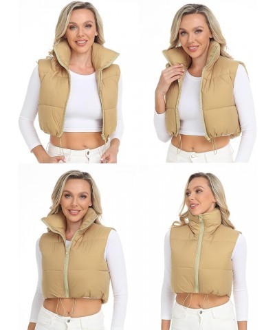 Women's Crop Puffer Vest with Pockets (XS-XXL) Khaki-no Pockets $22.67 Vests