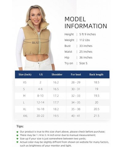 Women's Crop Puffer Vest with Pockets (XS-XXL) Khaki-no Pockets $22.67 Vests