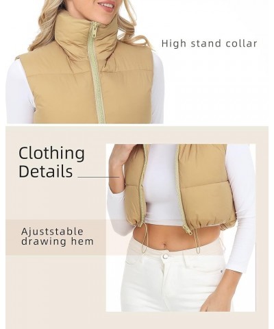 Women's Crop Puffer Vest with Pockets (XS-XXL) Khaki-no Pockets $22.67 Vests