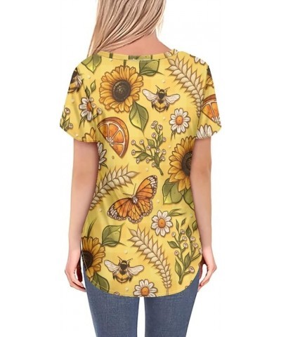 Women Novelty T-Shirts V Neck Summer Tops Graphic Tees Short Sleeve Butterfly Sunflower $14.49 Activewear