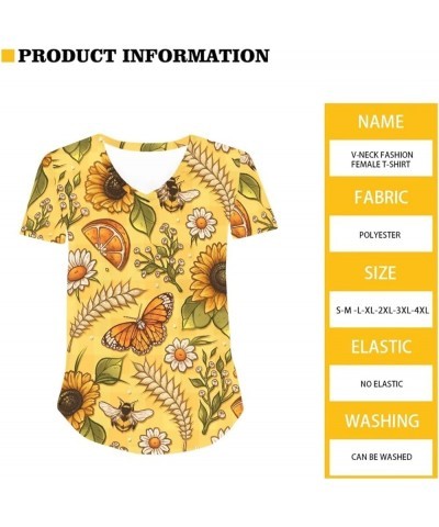 Women Novelty T-Shirts V Neck Summer Tops Graphic Tees Short Sleeve Butterfly Sunflower $14.49 Activewear