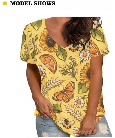 Women Novelty T-Shirts V Neck Summer Tops Graphic Tees Short Sleeve Butterfly Sunflower $14.49 Activewear