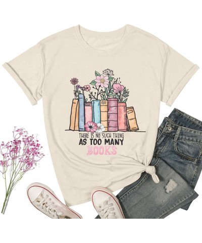 Book Lover Shirts Women Wildflowers Book T Shirt Funny Book Reading Gifts Shirt Teacher Life Short Sleeve Tee Tops Apricot $1...