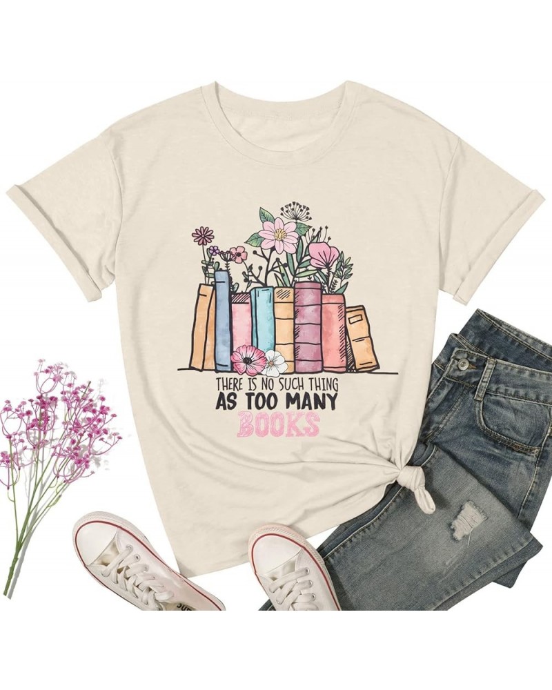 Book Lover Shirts Women Wildflowers Book T Shirt Funny Book Reading Gifts Shirt Teacher Life Short Sleeve Tee Tops Apricot $1...