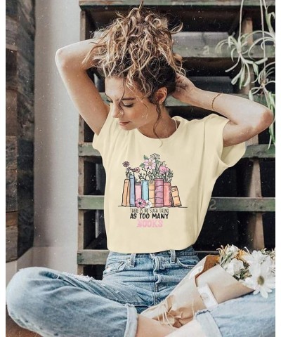 Book Lover Shirts Women Wildflowers Book T Shirt Funny Book Reading Gifts Shirt Teacher Life Short Sleeve Tee Tops Apricot $1...