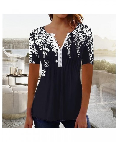 Summer Tops for Women 2024 Floral Tshirts Shirts V Neck Button Down Blouse Short Sleeve Oversized Tshirts S-5XL A36 Black $4....