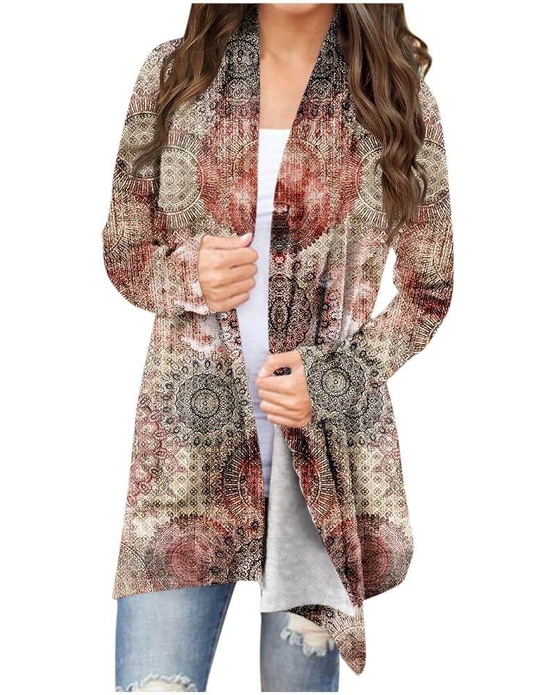 Womens Spring Cardigan,2024 Trendy Print Cardigan Women's Fashion Casual Floral Print Medium Length Cardigan Jacket Coat 3-kh...