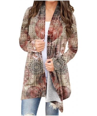 Womens Spring Cardigan,2024 Trendy Print Cardigan Women's Fashion Casual Floral Print Medium Length Cardigan Jacket Coat 3-kh...