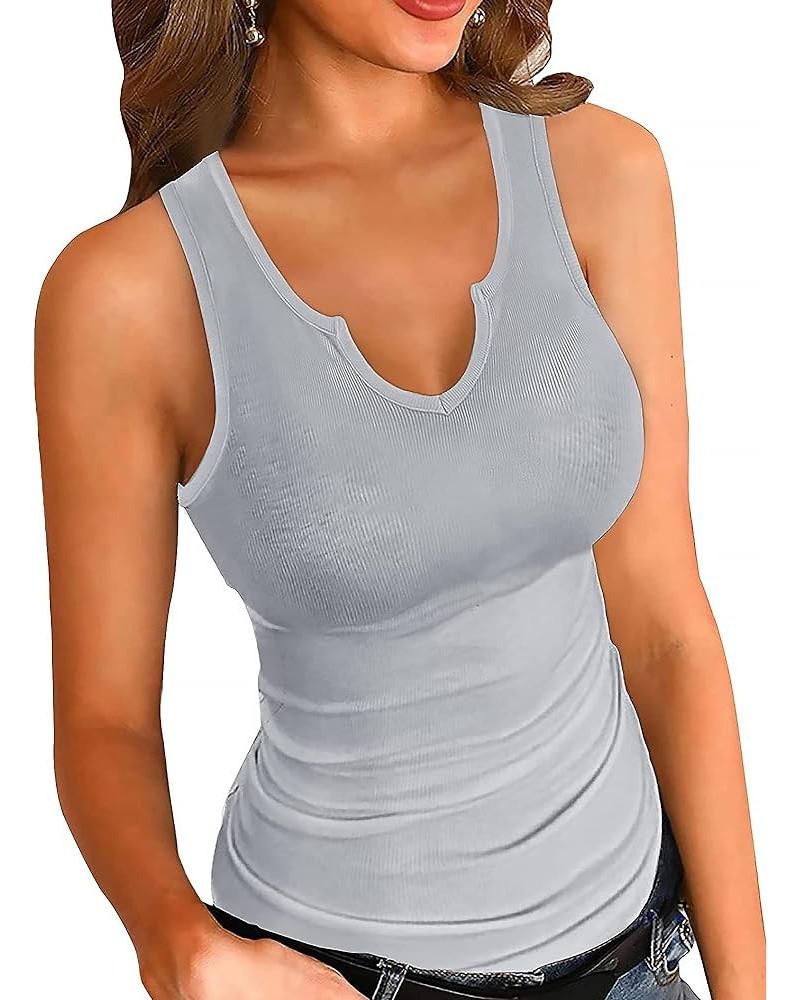 Tank Tops for Women Basic Sleeveless Shirts Ribbed Slim Fitted Workout Summer Blouse Sporty Sexy top Cami A-"grey $13.19 Tanks