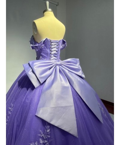 Lace Quinceanera Dresses Ball Gown Puffy Sparkly Tulle 3D Floral Sweet 16 Dresses Off Shoulder Party Gowns Y130 Purple $49.60...