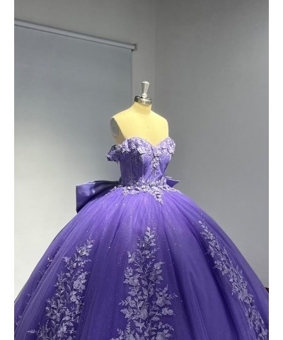 Lace Quinceanera Dresses Ball Gown Puffy Sparkly Tulle 3D Floral Sweet 16 Dresses Off Shoulder Party Gowns Y130 Purple $49.60...