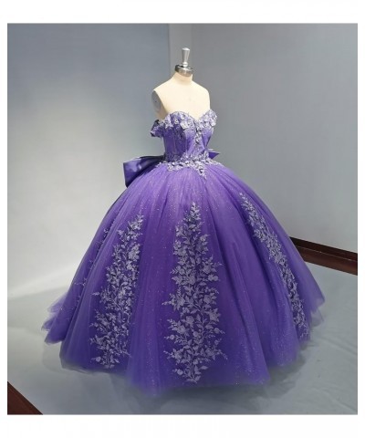 Lace Quinceanera Dresses Ball Gown Puffy Sparkly Tulle 3D Floral Sweet 16 Dresses Off Shoulder Party Gowns Y130 Purple $49.60...