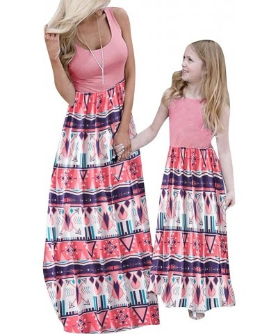 Mommy and Me Floral Dresses Summer Matching Maxi Dress Casual Family Matching Outfits Geometric Pink $11.25 Dresses