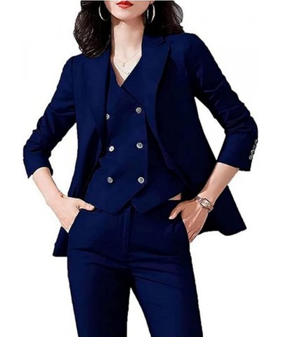 3 Piece Womens Tuxedo Suit Set Prom Office Lady Blazer Vest Pants Business Outfits Party Casual Wear Navy $39.74 Suits