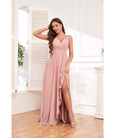 Ruffle Bridesmaid Dresses for Women Wedding Long V Neck Chiffon Formal Dress with Slit Sage Green $20.64 Dresses