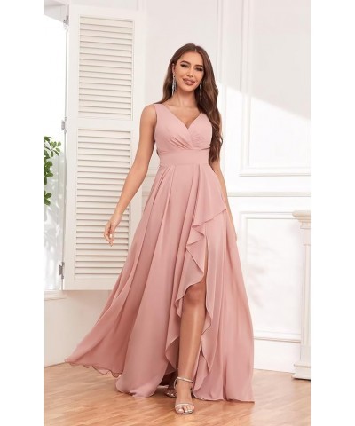 Ruffle Bridesmaid Dresses for Women Wedding Long V Neck Chiffon Formal Dress with Slit Sage Green $20.64 Dresses