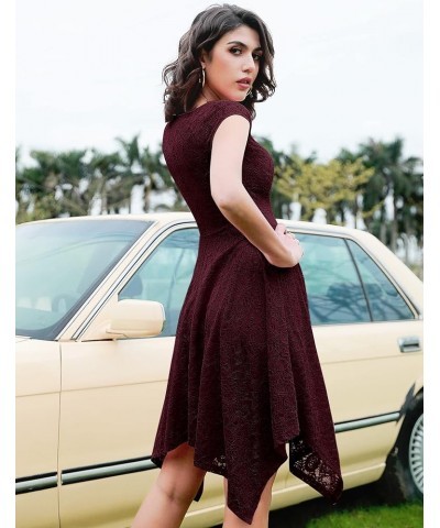 Prom Dress for Women Junior Graduation Wedding Guest Dresses with Cap Sleeve for Asymmetrical Dresses Burgundy $14.35 Dresses