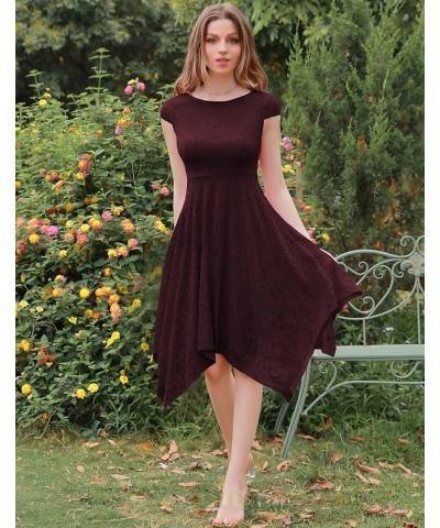 Prom Dress for Women Junior Graduation Wedding Guest Dresses with Cap Sleeve for Asymmetrical Dresses Burgundy $14.35 Dresses