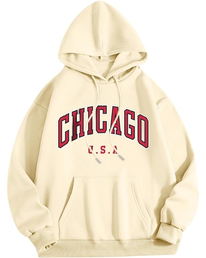 Hoodies for Women Graphic Los Angeles New York Hoodies Pullover Long Sleeve Loose Fit Womens Pullover Sweatshirts Beige $17.8...