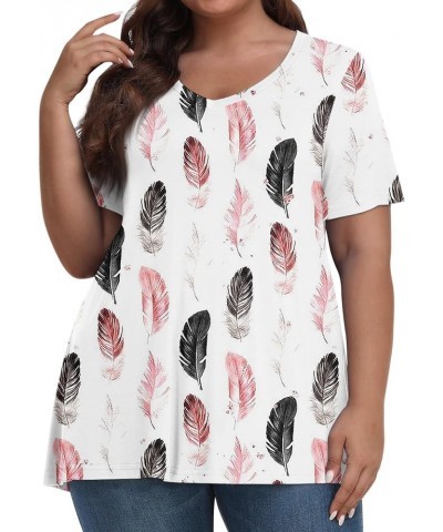 Womens Plus Size Tops Loose Fit Pleated Blouses Dressy Casual Short Sleeve Floral Print Shirt V Neck Summer Clothes Ar190-whi...