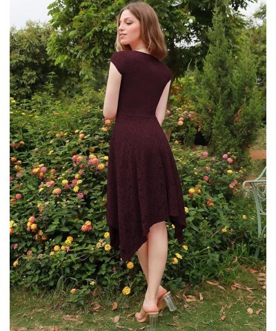 Prom Dress for Women Junior Graduation Wedding Guest Dresses with Cap Sleeve for Asymmetrical Dresses Burgundy $14.35 Dresses