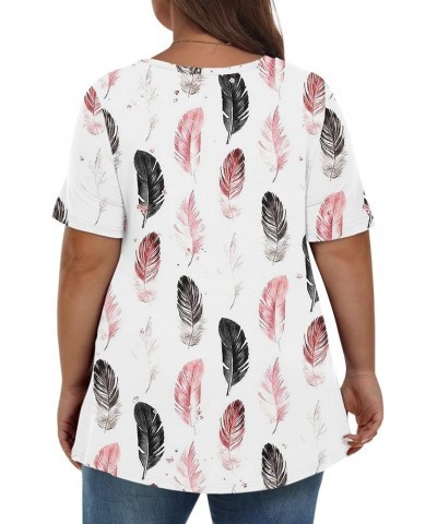 Womens Plus Size Tops Loose Fit Pleated Blouses Dressy Casual Short Sleeve Floral Print Shirt V Neck Summer Clothes Ar190-whi...