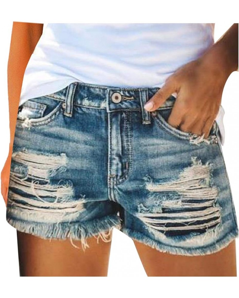 FarJing Jean Shorts for Women Plus Size Distressed Ripped Denim Shorts Stretchy Frayed Raw Hem Hot Short Jeans 01-blue $9.00 ...