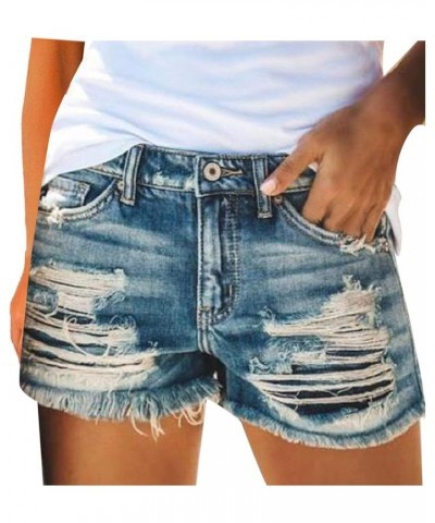 FarJing Jean Shorts for Women Plus Size Distressed Ripped Denim Shorts Stretchy Frayed Raw Hem Hot Short Jeans 01-blue $9.00 ...