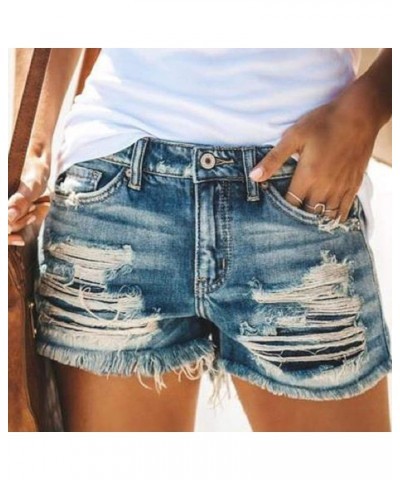 FarJing Jean Shorts for Women Plus Size Distressed Ripped Denim Shorts Stretchy Frayed Raw Hem Hot Short Jeans 01-blue $9.00 ...