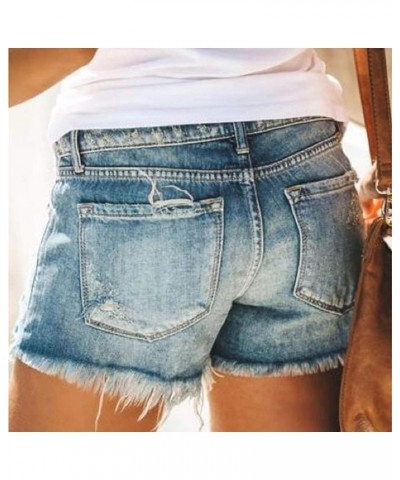 FarJing Jean Shorts for Women Plus Size Distressed Ripped Denim Shorts Stretchy Frayed Raw Hem Hot Short Jeans 01-blue $9.00 ...