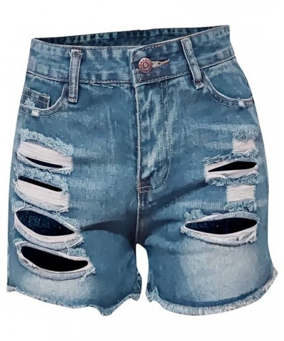 FarJing Jean Shorts for Women Plus Size Distressed Ripped Denim Shorts Stretchy Frayed Raw Hem Hot Short Jeans 01-blue $9.00 ...