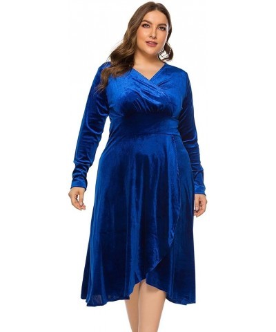 Women Long Sleeve Party Dress V Neck Velvet Split Club Dress Plus Size Stretchy Birthday Night Dress Blue $22.05 Dresses