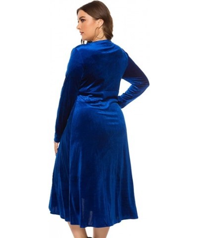 Women Long Sleeve Party Dress V Neck Velvet Split Club Dress Plus Size Stretchy Birthday Night Dress Blue $22.05 Dresses