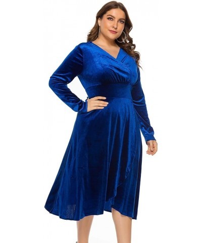 Women Long Sleeve Party Dress V Neck Velvet Split Club Dress Plus Size Stretchy Birthday Night Dress Blue $22.05 Dresses