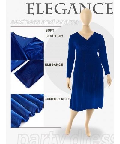 Women Long Sleeve Party Dress V Neck Velvet Split Club Dress Plus Size Stretchy Birthday Night Dress Blue $22.05 Dresses