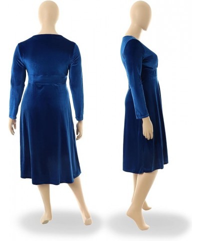 Women Long Sleeve Party Dress V Neck Velvet Split Club Dress Plus Size Stretchy Birthday Night Dress Blue $22.05 Dresses