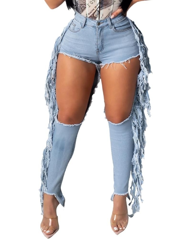 Women's Skinny Ripped Jeans Stretch Destroyed Mid High Waist Denim Pants Light B1ue A89 $24.59 Jeans