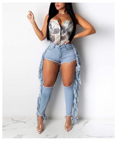 Women's Skinny Ripped Jeans Stretch Destroyed Mid High Waist Denim Pants Light B1ue A89 $24.59 Jeans