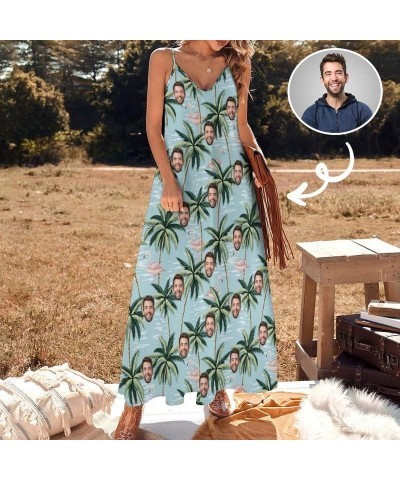 Womens Custom Face Long Dress Personalized Photo Gift Sling and Ankle V-Neck Sexy Gentle Beach,Street Cononut Tree $20.05 Dre...