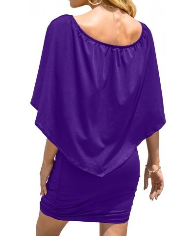 Women Off The Shoulder Ruffle Bodycon Club Party Mini Dress Purple $11.76 Dresses