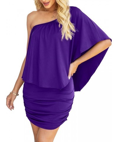 Women Off The Shoulder Ruffle Bodycon Club Party Mini Dress Purple $11.76 Dresses