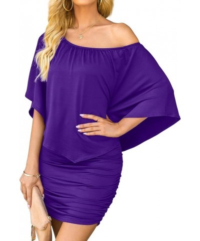 Women Off The Shoulder Ruffle Bodycon Club Party Mini Dress Purple $11.76 Dresses