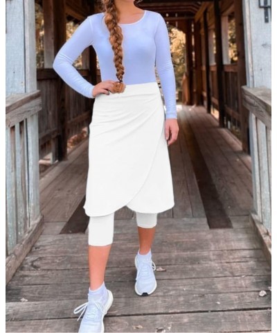 Knee Length Womens Golf Tennis Skirts with Capri Legging Athletic Running Outdoor Workout Skorts with Pocket White $19.02 Skirts