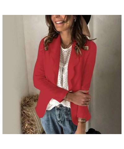 Womens Casual Blazers Puff Sleeve Open Front Office Long Sleeve Fall Bussiness Blazer Jackets Work Suit with Pockets 2-red $1...