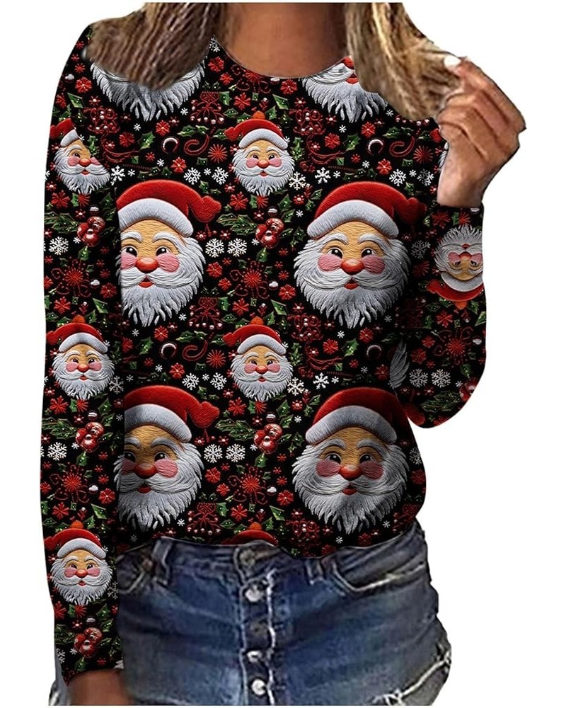 Christmas Tops for Women 3D Santa Print Long Sleeve Fall Shirts Novelty Funny Tunic Sweatshirt Cute Crew Neck Blouses Tshirt ...