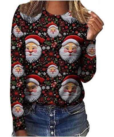 Christmas Tops for Women 3D Santa Print Long Sleeve Fall Shirts Novelty Funny Tunic Sweatshirt Cute Crew Neck Blouses Tshirt ...