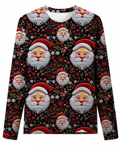 Christmas Tops for Women 3D Santa Print Long Sleeve Fall Shirts Novelty Funny Tunic Sweatshirt Cute Crew Neck Blouses Tshirt ...