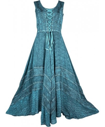 Women's Sleeveless Long Summer Empire Waist Flared Corset Embroidered Dress Gown Maxi Regular Plus Size 2X 3X Turquoise $38.5...