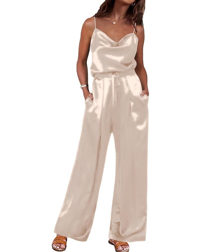 Pajamas for Women Silk Cowl Neck Cami Top Wide Leg Long Pants Set Satin Pjs Sleepwear 2 Piece Lounge Set S-XXL Champagne $18....